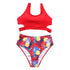 High Waist Solid Color Printed Swimsuit